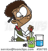 Cartoon Black School Boy Using a Pipette to Mix Chemicals in Science Class by Toonaday