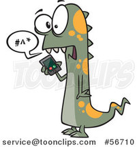 Cartoon Green and Orange Spotted Monster Talking on a Cell Phone by Toonaday