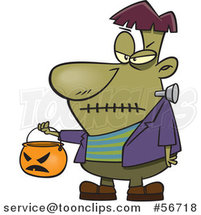 Cartoon Halloween Frankenstein Trick or Treating with a Pumpkin Basket by Toonaday