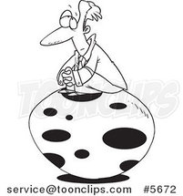 Cartoon Black and White Line Drawing of a Business Man Waiting for an Egg to Hatch by Toonaday