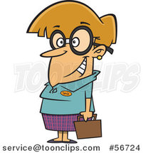 Cartoon Nerdy Dirty Blond White Lady with Big Glasses, Holding a Briefcase by Toonaday