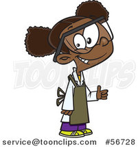 Cartoon Black School Girl Wearing a Science Lab Coat, Apron and Goggles and Giving a Thumb up by Toonaday