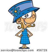 Cartoon Dirty Blond White Girl Wearing a Polka Dot Dress and a Hat by Toonaday