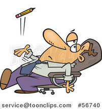 Cartoon Bored White Executive Business Man Leaning Back in His Chair and Tossing a Pencil by Toonaday