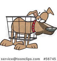 Cartoon Unhappy Dog in a Cramped Crate by Toonaday