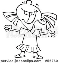 Cartoon Outline Girl Celebrating a Win by Toonaday