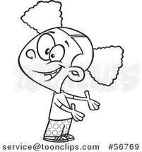 Cartoon Outline Friendly Black Girl Presenting or Expressing Someone Elses Turn by Toonaday