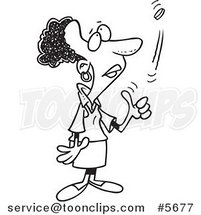Cartoon Black and White Line Drawing of a Black Lady Flipping a Coin by Toonaday