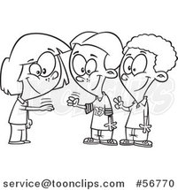 Cartoon Outline Girl and Boys Playing Rock Paper Scissors by Toonaday