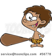 Cartoon Cave Boy Holding a Club and Grinning by Toonaday