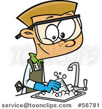Cartoon Blond White School Boy Cleaning up in a Science Lab by Toonaday
