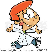 Cartoon Goofy Red Haired White School Boy Running Around in a Lab Coat by Toonaday