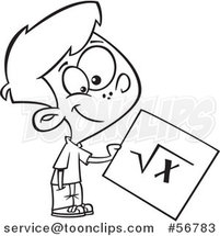 Cartoon Outline School Boy Holding a Square Root Page by Toonaday