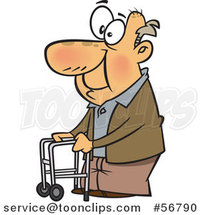 Cartoon Old White Guy Using a Walker to Get Around by Toonaday