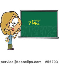 Cartoon Dirty Blond White School Girl Pondering over an Equation on a Chalk Board by Toonaday