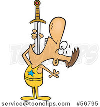 Cartoon White Circus Entertainer Guy Swallowing a Sword by Toonaday