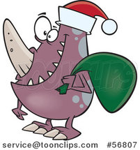 Cartoon Christmas Monster Wearing a Santa Hat and Carrying a Sack by Toonaday
