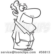 Cartoon Outline Senior Guy Standing with His Hands in His Pockets by Toonaday