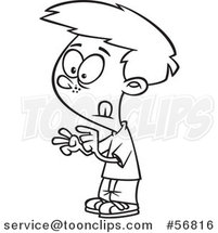 Cartoon Outline School Boy Counting with His Fingers by Toonaday
