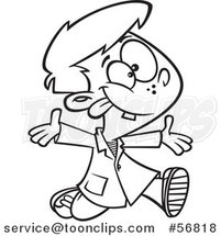 Cartoon Outline Goofy School Boy Running Around in a Lab Coat by Toonaday