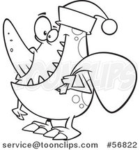 Cartoon Outline Christmas Monster Wearing a Santa Hat and Carrying a Sack by Toonaday