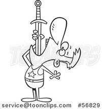 Cartoon Outline Circus Entertainer Guy Swallowing a Sword by Toonaday