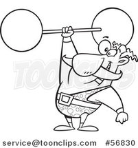 Cartoon Outline Strongman Entertainer Holding a Barbell over His Head by Toonaday