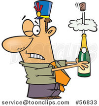 Cartoon White Businessman Holding an Exploding Bottle of Champagne at a New Year Party by Toonaday