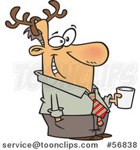Cartoon Festive White Guy Wearing Antlers and Holding a Drink at a Christmas Party by Toonaday