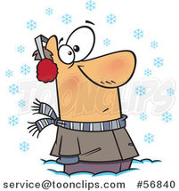 Cartoon White Guy Stuck in Snow, Watching Snowflakes Fall down by Toonaday