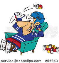 Cartoon White Hockey Player or Fan Sitting in a Chair and Tossing Back Beer Cans by Toonaday