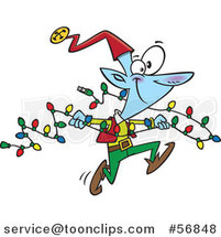 Cartoon Happy Little Boy Holding up Christmas Socks #55655 by Ron Leishman