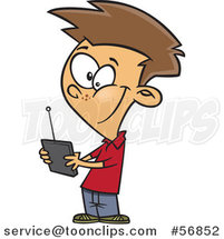 Cartoon Brunette White Boy Smiling and Playing with a Remote Control for a Toy by Toonaday