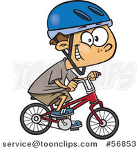 Cartoon White Boy Wearing a Helmet, Grinning and Riding a Bicycle by Toonaday