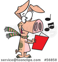 Cartoon Festive Pig Singing Christmas Carols by Toonaday