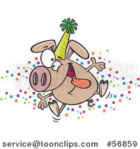 Cartoon Hyper Pig Wearing a Party Hat and Celebrating the New Year by Toonaday
