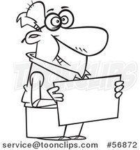 Cartoon Outline Senior Guy Holding a Blank Sign by Toonaday