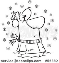 Cartoon Outline Guy Stuck in Snow, Watching Snowflakes Fall down by Toonaday