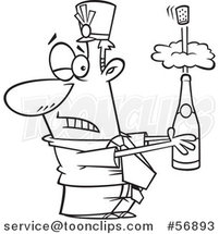 Cartoon Outline Businessman Holding an Exploding Bottle of Champagne at a New Year Party by Toonaday