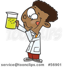 Cartoon Black School Boy Holding up a Beaker in Science Class by Toonaday