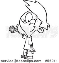 Cartoon Outline Boy Adjusting a Household Thermostat by Toonaday
