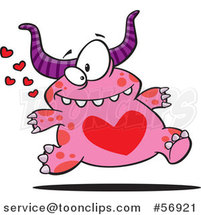 Cartoon Valentine Monster with a Red Heart Belly, Running by Toonaday