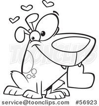 Cartoon Outline Sweet Loving Dog Holding a Valentine Heart in His Mouth by Toonaday