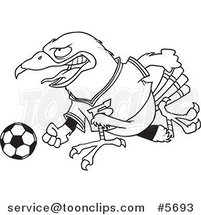 Cartoon Black and White Line Drawing of a Soccer Hawk by Toonaday
