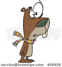 Cartoon Worried Groundhog Wearing a Scarf by Toonaday
