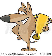 Cartoon Proud Dog Champion Holding a Gold Trophy by Toonaday