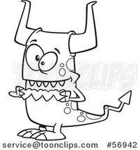 Cartoon Outline Valentine Monster Holding a String of Paper Hearts by Toonaday
