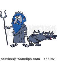 Cartoon Greek God, Hades, with His Three Headed Dog, Cerberus by Toonaday