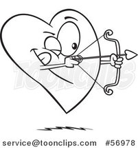 Cartoon Outline Heart Character Shooting an Arrow by Toonaday