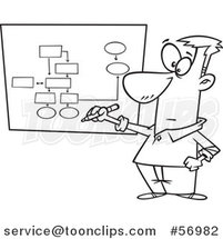 Cartoon Outline Businessman Drawing a Chart for Project Management by Toonaday
